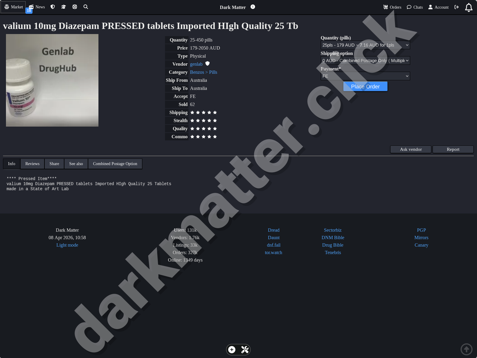 Dark Matter Darknet Market Product Listing Example